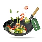 pasoli Wok für Gasherd und Grill inkl. gratis Rezepte eBook - voreingebrannt - Asiapfanne mit rundem Boden - Carbonstahl Bratwok - handgehämmerte Wokpfanne - Durchmesser 30 cm